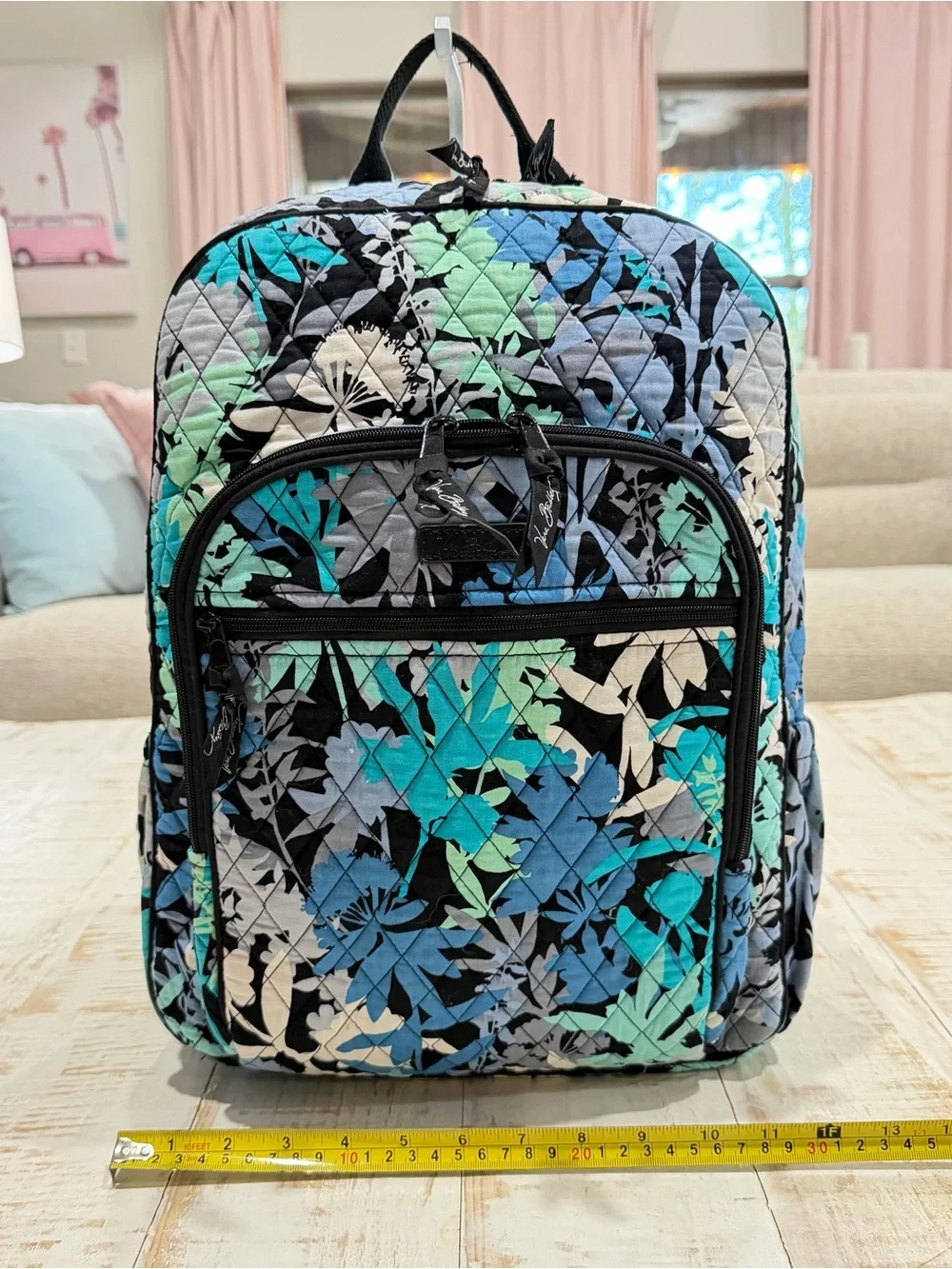 VERA BRADLEY Campus Backpack Retired Camofloral Laptop Green Blue Black Floral